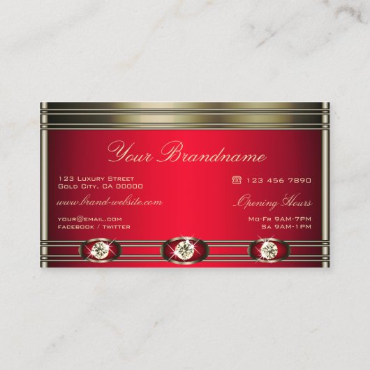 Oogkleurige kleuren rood met Faux Diamonds Visitekaartje (Achterkant)