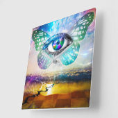 Oogkleurige vierkante wandklok (Hoek)