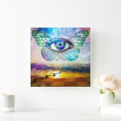 Oogkleurige vierkante wandklok (Huis)