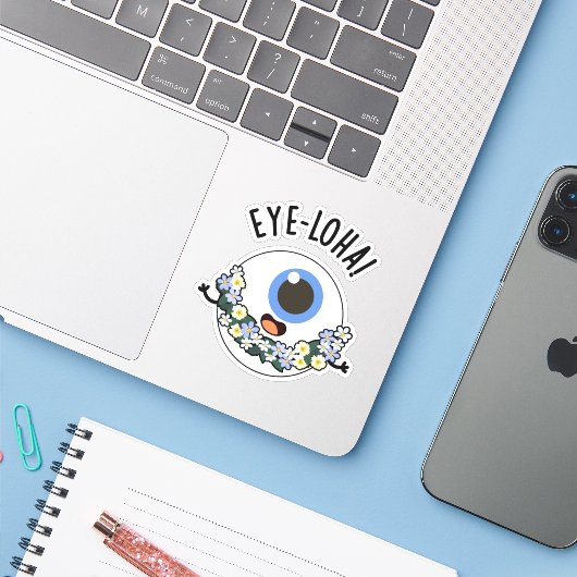 Oogloha Funny Eye Pun Sticker (Laptop met iPhone)