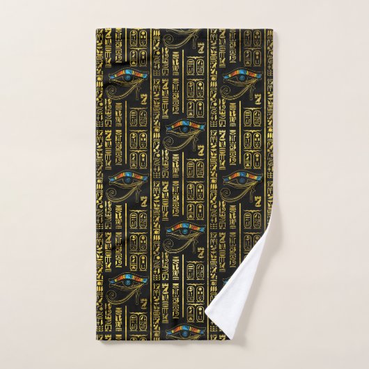 Oogpatroon van Horus en Egyptische hiërogliefen Bad Handdoek (Handdoek)