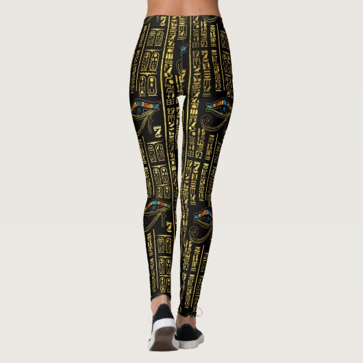 Oogpatroon van Horus en Egyptische hiërogliefen Leggings (Achterkant)