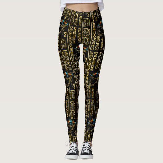 Oogpatroon van Horus en Egyptische hiërogliefen Leggings (Voorkant)