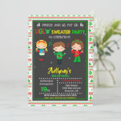 Oogse sweater party-uitnodiging kerstverjaardag kaart (Staand voorkant)