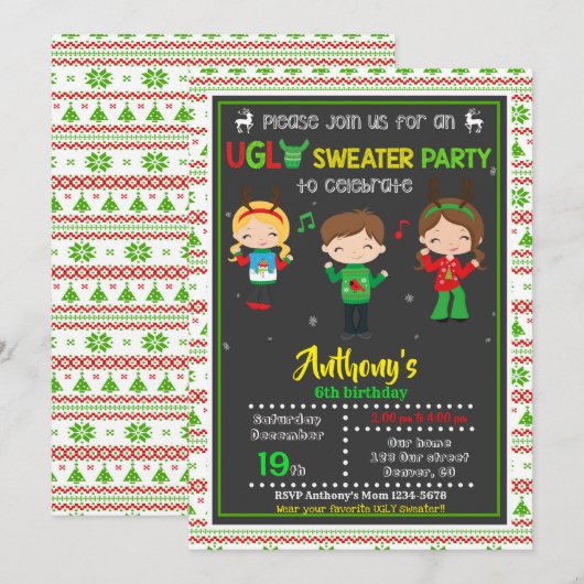 Oogse sweater party-uitnodiging kerstverjaardag kaart (Voorkant / Achterkant)