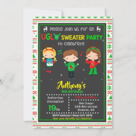 Oogse sweater party-uitnodiging kerstverjaardag kaart