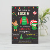 Oogse sweater party-uitnodiging kerstverjaardag kaart (Staand voorkant)