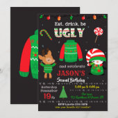 Oogse sweater party-uitnodiging kerstverjaardag kaart (Voorkant / Achterkant)