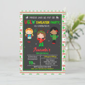 Oogse sweater party-uitnodiging kerstverjaardag kaart (Staand voorkant)