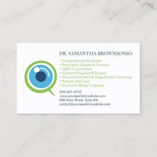 Oogspecialist voor optometrist visitekaartje (Achterkant)