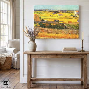 Oogst bij La Crau, Montmajour door Vincent van Gog Canvas Afdruk