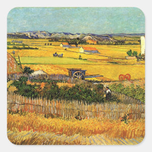 Oogst bij La Crau, Montmajour door Vincent van Gog Vierkante Sticker
