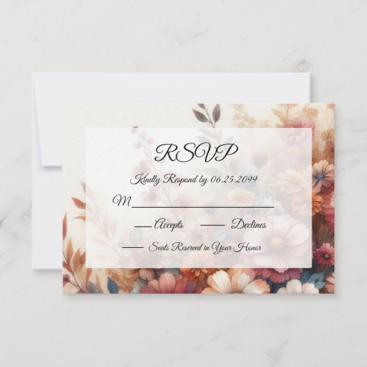 Oogst bloemblaadjes en geschilderde lucht RSVP kaartje (Voorkant)