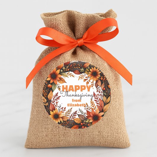 Oogst Bloemige Aquarel Thanksgiving Krans Ronde Sticker