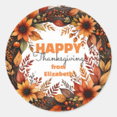 Oogst Bloemige Aquarel Thanksgiving Krans Ronde Sticker (Voorkant)