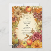 Oogst Bloemrijke Herfst Bruiloft Kaart (Voorkant)