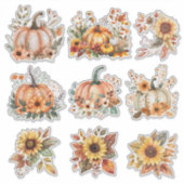 Oogst Blooms – Waterverf Pompoen & Zonnebloem Sticker (Voorkant)