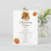 Oogst Bouquet&Fall Bladeren Thanksgiving Diner Menu (Staand voorkant)