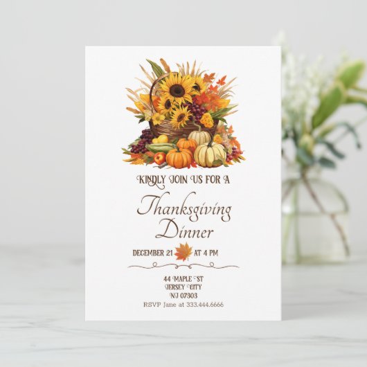 Oogst Bouquet&Herfst Bloemen Thanksgiving Diner Kaart (Staand voorkant)