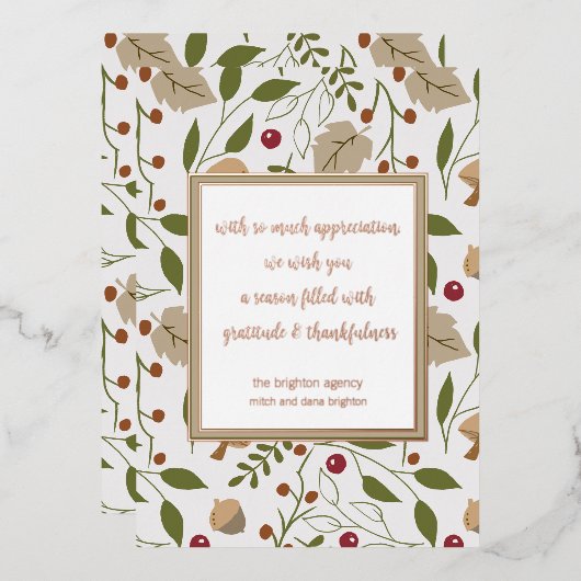 Oogst Dankbaarheid met Rustieke Herfstloof Folie Feestdagenkaart (Voorkant / Achterkant)