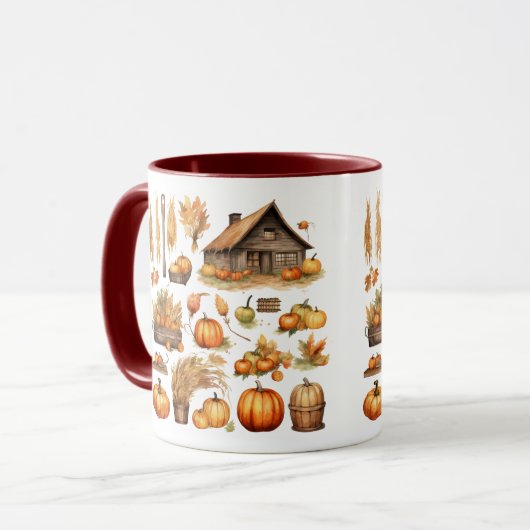 Oogst Dorpscombinatiebeker voor Thanksgiving Mok (Voorkant links)