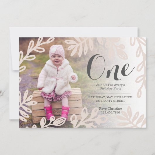 Oogst Flowers Birthday Invite Kaart (Voorkant)