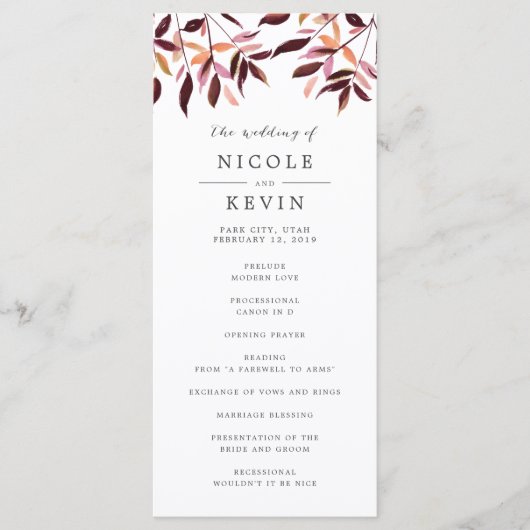 Oogst Foliage bruiloft ceremonie programma Programmakaart (Voorkant)