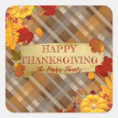 Oogst geruite pompoenen en gebladerte Thanksgiving Vierkante Sticker (Voorkant)