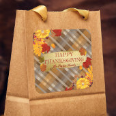 Oogst geruite pompoenen en gebladerte Thanksgiving Vierkante Sticker