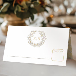 Oogst gestileerde krans monogram bruiloft plaatskaartje