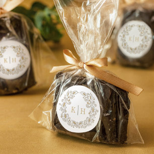 Oogst gestileerde krans monogram bruiloft ronde sticker