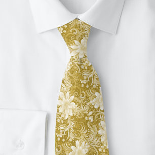Oogst Goud Bloem Batik Stropdas