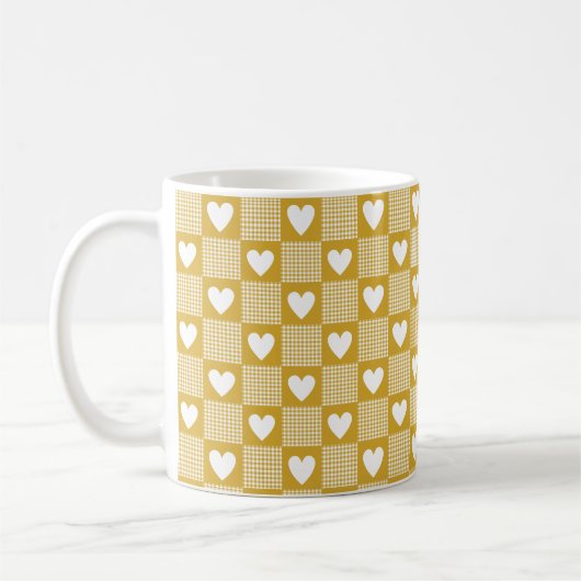 Oogst Goud Gingham Hart Patch Plaid Koffiemok (Links)