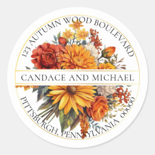 Oogst Goud Sinaasappel Bloemen Boeket Retouradres Ronde Sticker