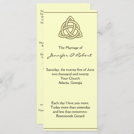 Oogst Gouden Keltische Knoop Trouwprogramma Programmakaart (Voorkant / Achterkant)