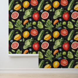 Oogst Grocery Veggies Patroon Krijt Tekening Behang