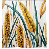 Oogst Harmony: Een warmtegatroon op een wit canvas Douchegordijn (Voorkant)