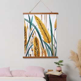 Oogst Harmony: Een warmtegatroon op een wit canvas Hangend Wandkleed