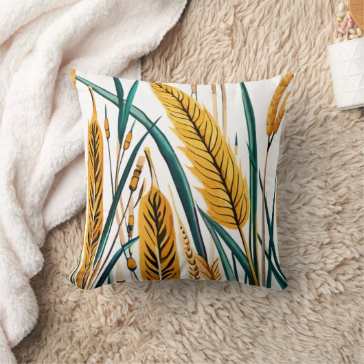 Oogst Harmony: Een warmtegatroon op een wit canvas Kussen (Deken)