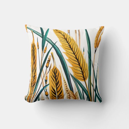 Oogst Harmony: Een warmtegatroon op een wit canvas Kussen (Voorkant)