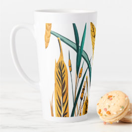 Oogst Harmony: Een warmtegatroon op een wit canvas Latte Mok