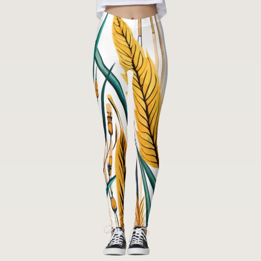 Oogst Harmony: Een warmtegatroon op een wit canvas Leggings (Voorkant)