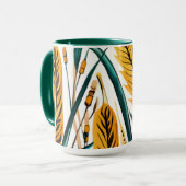 Oogst Harmony: Een warmtegatroon op een wit canvas Mok (Voorkant links)