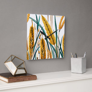 Oogst Harmony: Een warmtegatroon op een wit canvas Vierkante Klok