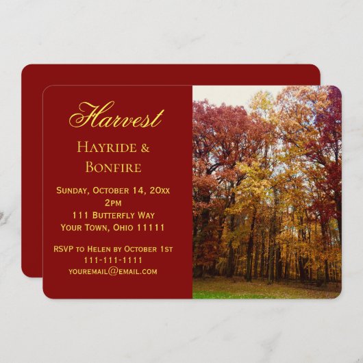 Oogst Hayride en Bonfire Invitation Kaart (Voorkant / Achterkant)