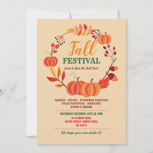 Oogst Herfst Festival Pompoen Herfst Evenement Bla Kaart (Voorkant)