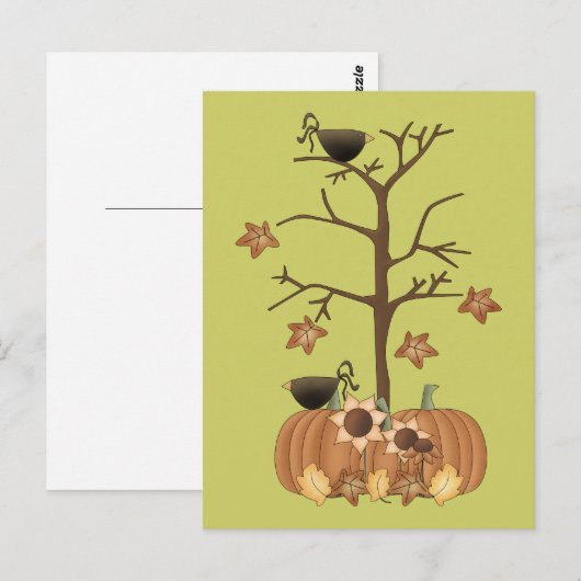 Oogst Herfst Herfst Pompoen Kraai Bladeren Briefkaart (Voorkant / Achterkant)