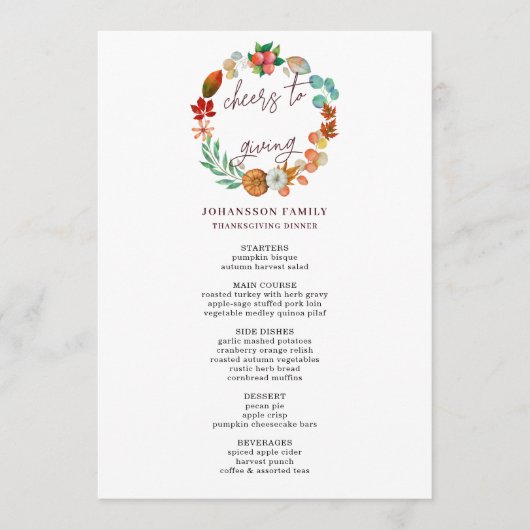 OOGST HERFST POMPOEN KRANS THANKSGIVING DINER MENU (Voorkant)