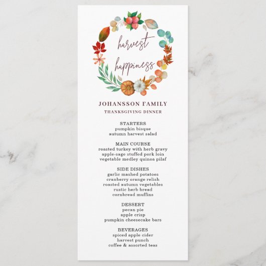 OOGST HERFST POMPOEN KRANS THANKSGIVING DINER MENU (Voorkant)