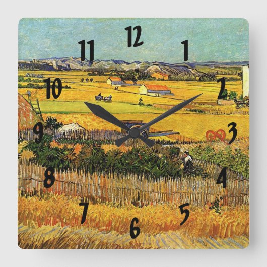 Oogst in La Crau, met Montmajour... Vierkante Klok (Voorkant)